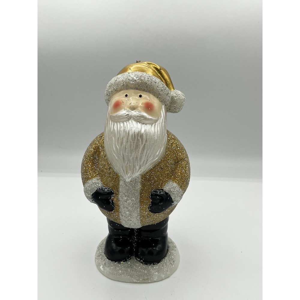 Pottery Barn beaded Santa candle unique large gold decor Xmas
